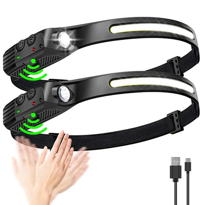 LED Sensor Headlamp Camping Search Light Head Flashlight