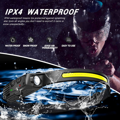 LED Sensor Headlamp Camping Search Light Head Flashlight