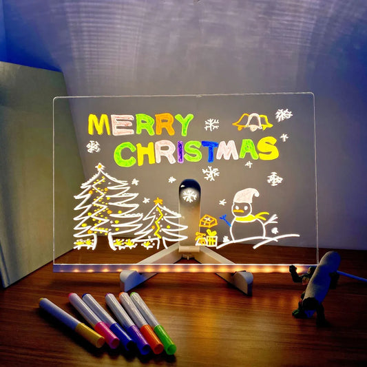 LED Note Board with Colors, Acrylic Dry Erase Board with 7 Pens for Office Home