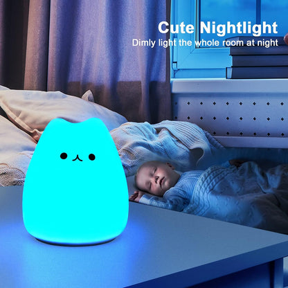 Veilleuse LED chat mignon en silicone souple portable