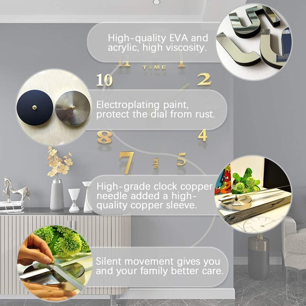 3D Wall Decal Decorative Clock,DIY Wall Clock