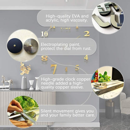 3D Wall Decal Decorative Clock,DIY Wall Clock