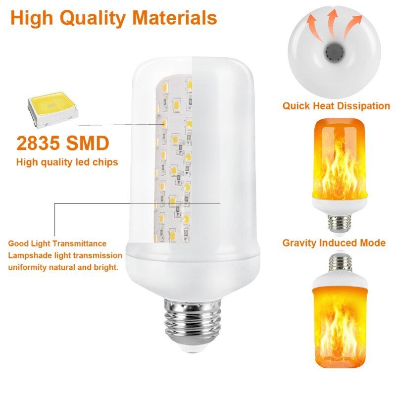 LED Flame Effect Light Bulb 4 Modes Flame Lights Bulbs E27 Base Fire Light Bulbs