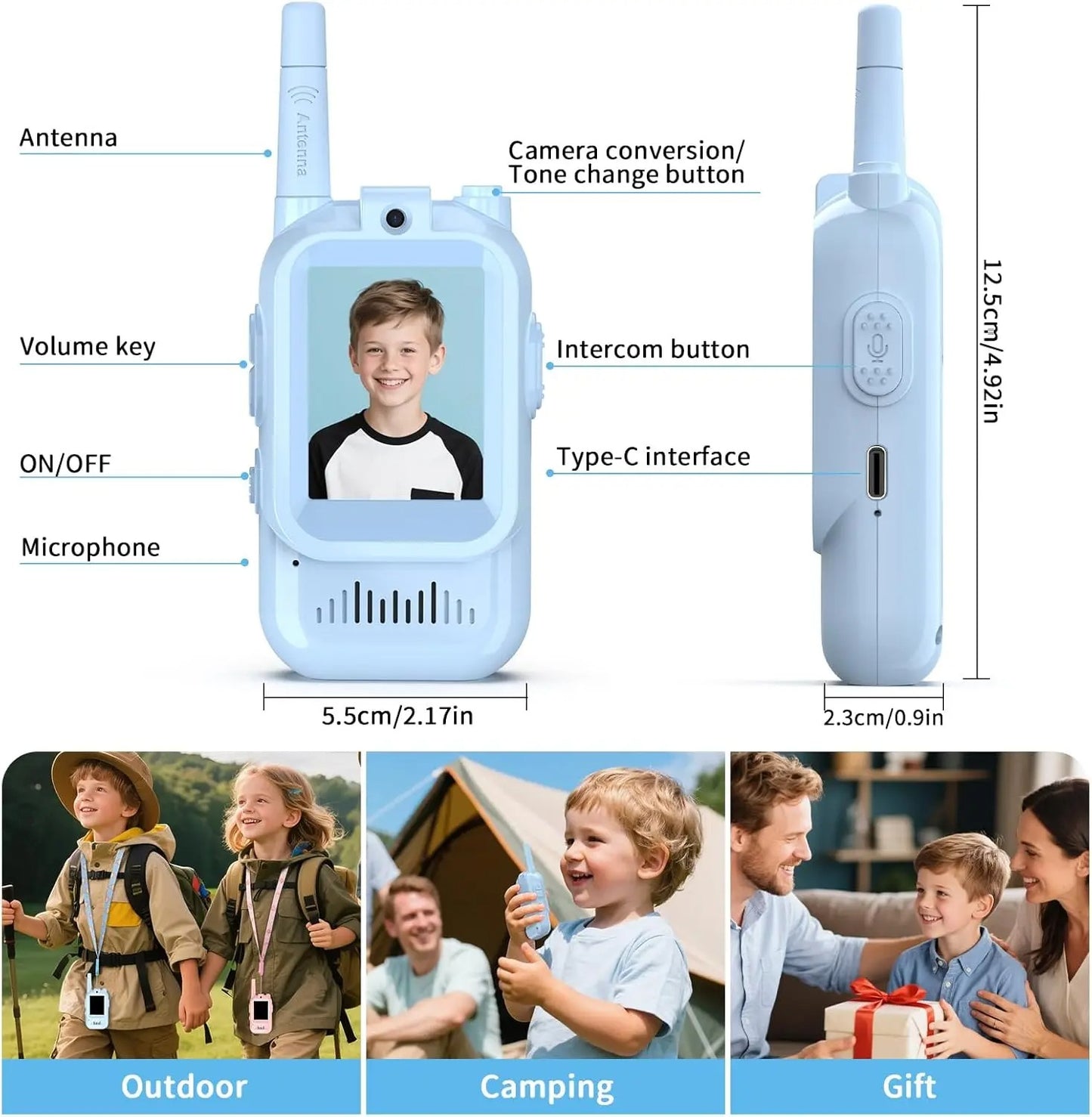 2 PACK Rechargeable Video Walkie Talkies for Ages 3-12 Camping Hiking Toys