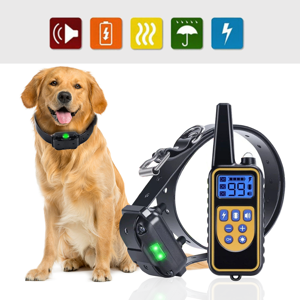 800m Electric Dog Training Collar Pet Remote Control Rechargeable with LCD Display for All Size Shock Vibration Sound