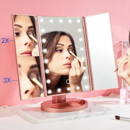 Miroir de maquillage LED à trois volets