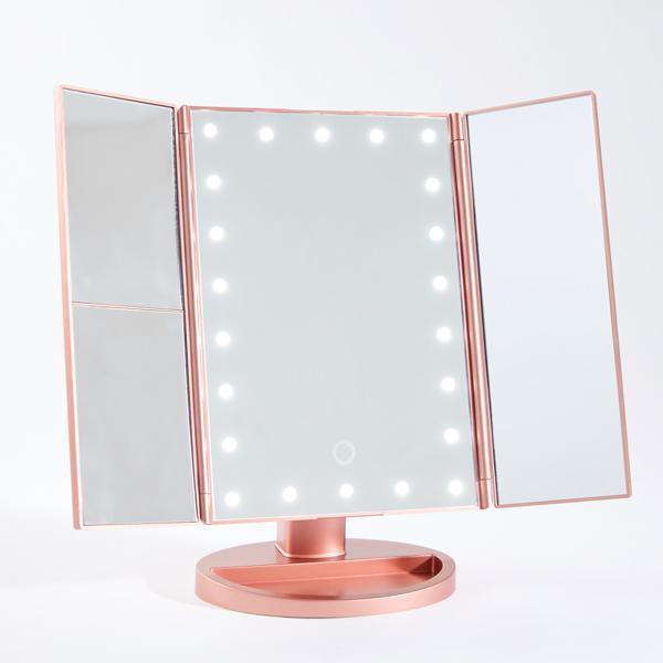 Miroir de maquillage LED à trois volets