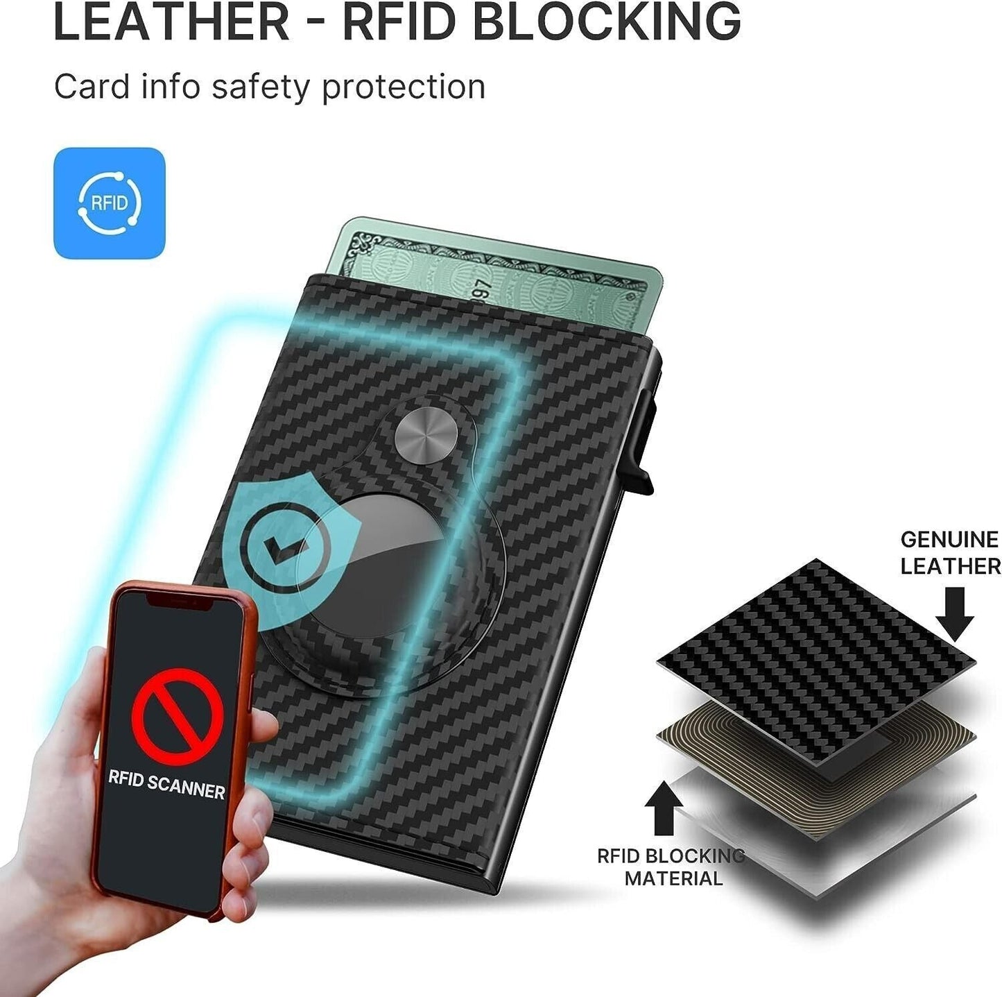 Carbon Fiber RFID ID Credit Card Holder for Airtag Walllet Mini Cards Purse