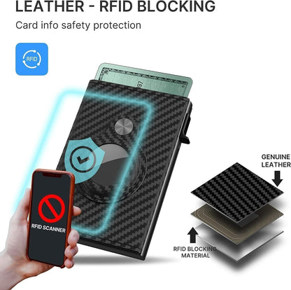 Carbon Fiber RFID ID Credit Card Holder for Airtag Walllet Mini Cards Purse