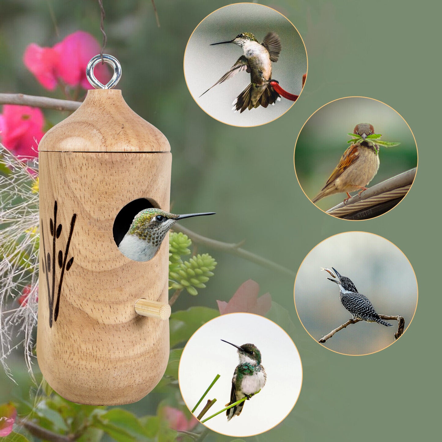 Humming Bird Houses for Outside Hanging,Wooden Hummingbird Nest for Garden