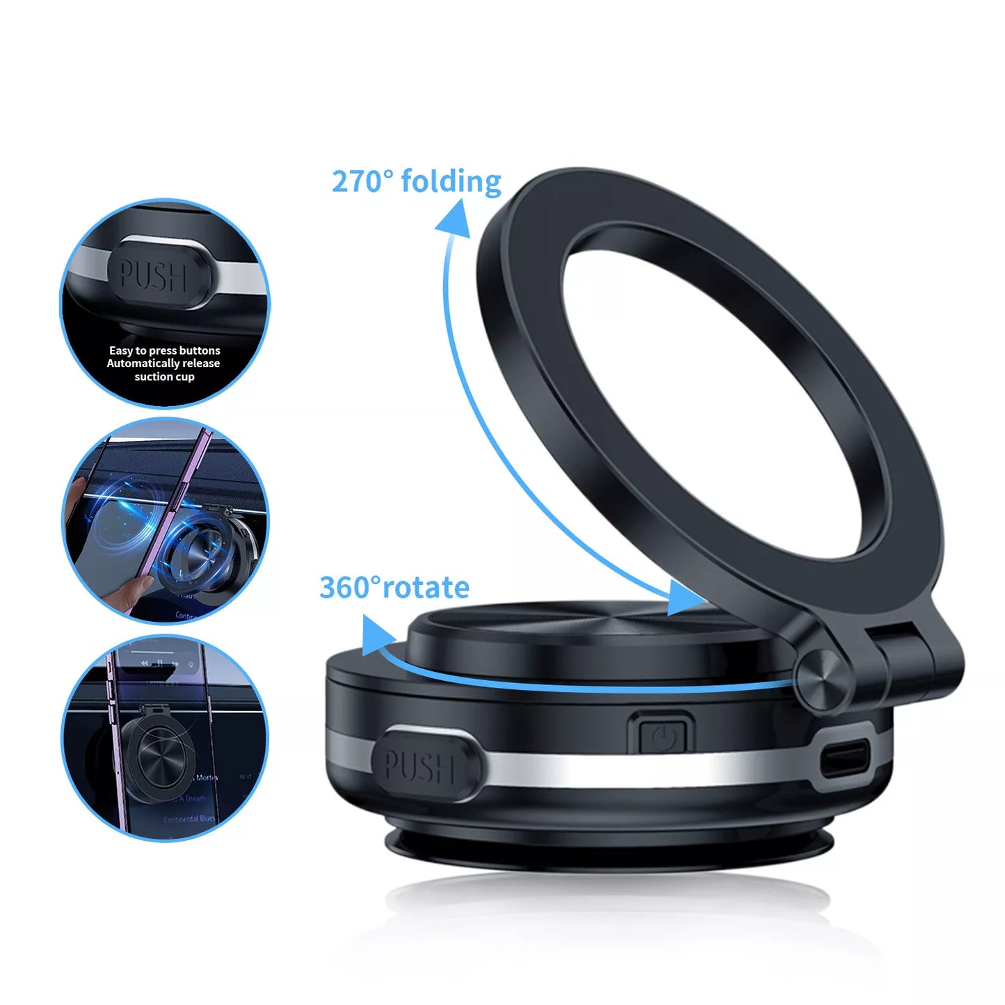 360 Degree Rotating Electric Suction Magnetic Car Phone Holder