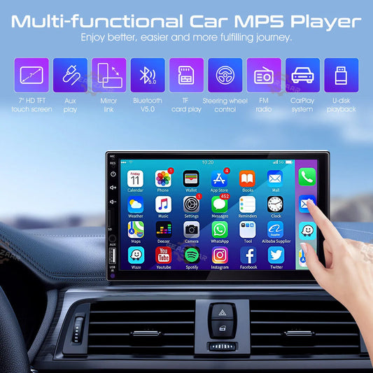 7 Inch Car Radio Apple Andriod Carplay BT Car Stereo Touch Screen Double 2Din+Camera