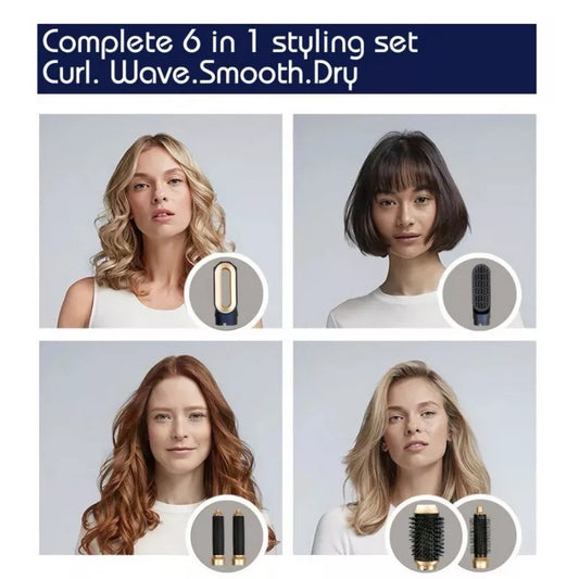 Ensemble de coiffure tout-en-un : sèche-cheveux, lisseur, fer à friser et brosse à air chaud, 6 pièces