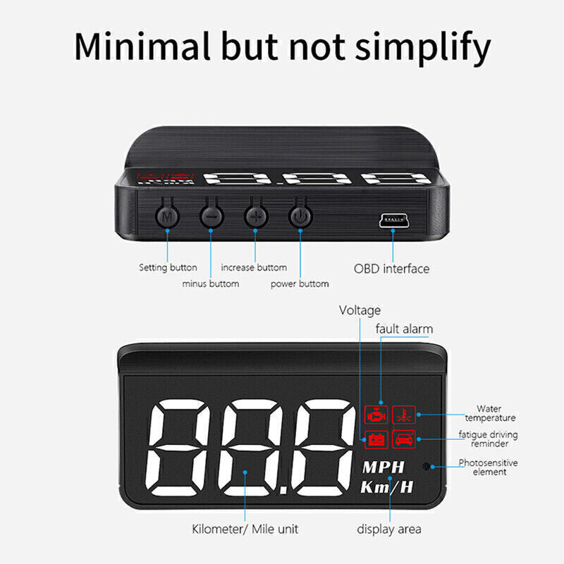 Car HUD Head Up Display OBD2 GPS Overspeed Warning System Projector Windshield