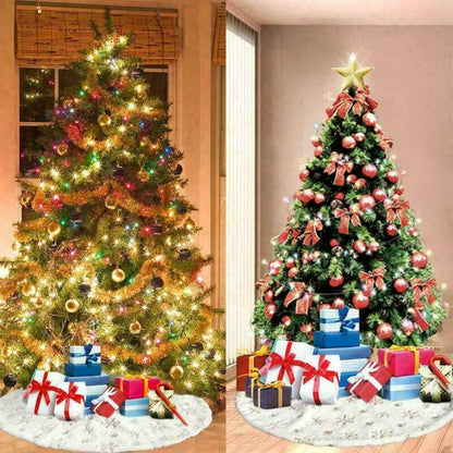 Christmas Tree Skirt Plush Floor Faux Fur Mat Home Xmas Snowflake Cover Ornament