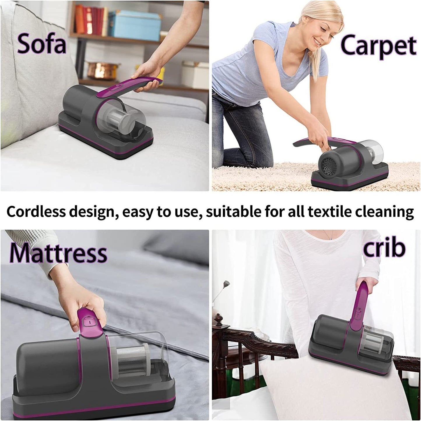 Portable Wireless UV Dust Mite Remover Vacuum Cleaner for Bedding Sofa Mattress