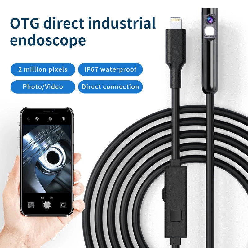 Dual Lens Endoscope Camera – FHD Waterproof Borescope with Light for iOS & Android Inspection