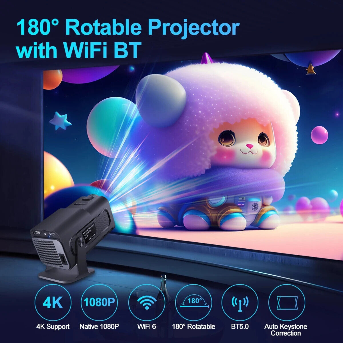 Portable Projector 4K UHD Home Theater 10000 Lumen LED 5G WiFi Bluetooth LED Android iOS