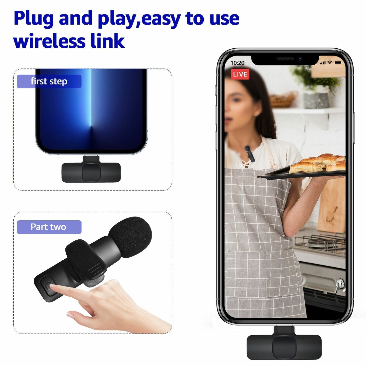 Professionelles drahtloses Lavaliermikrofon für Android und iPhone, Video-Vlog-Mikrofon
