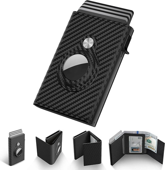 Carbon Fiber RFID ID Credit Card Holder for Airtag Walllet Mini Cards Purse