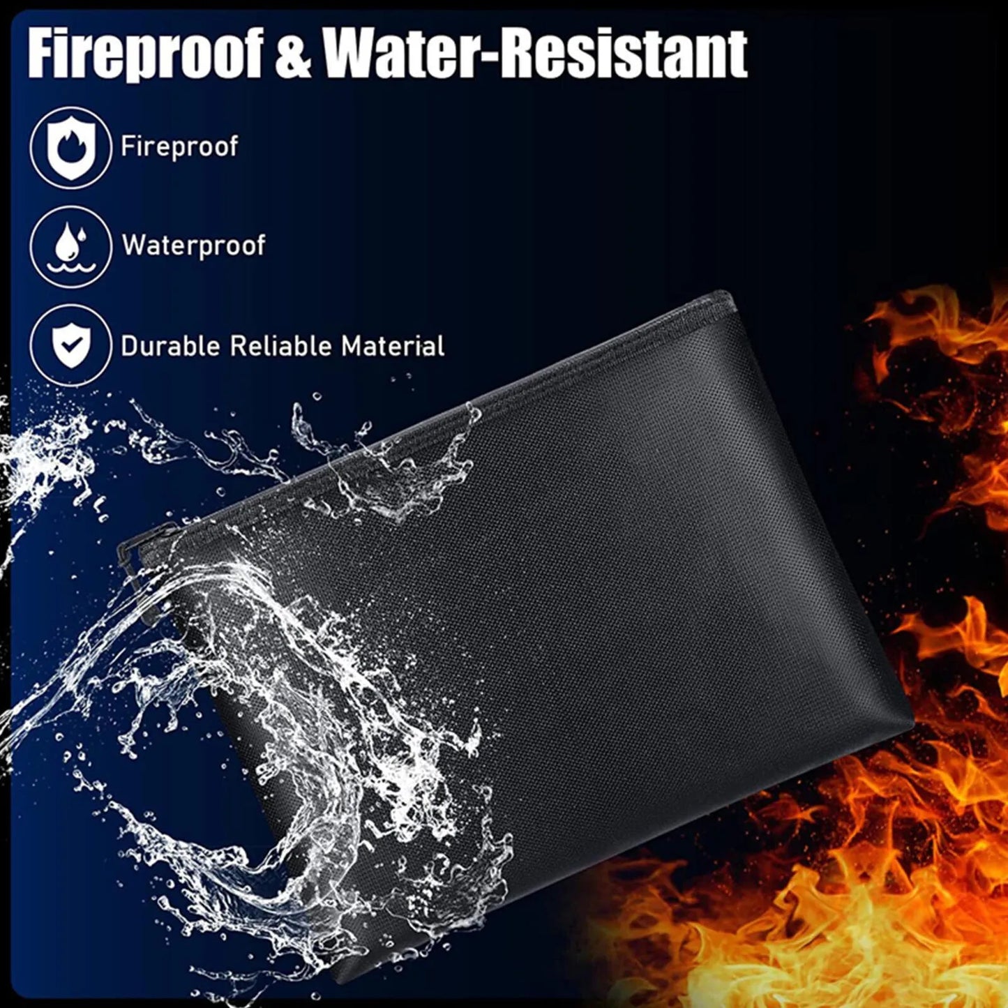 2000 °F Feuerfeste Dokumenten-/Geldtasche Wasserdichter, feuerfester Safe für Bargeld