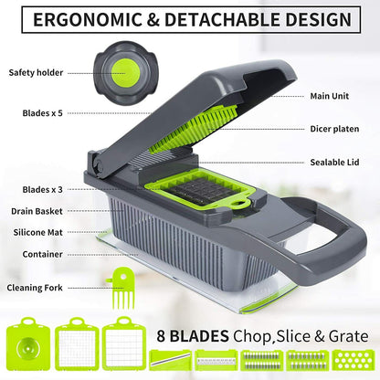 14-In-1 Gemüse Obst Chopper Cutter Lebensmittel Zwiebel Veggie Dicer Slicer Küche 