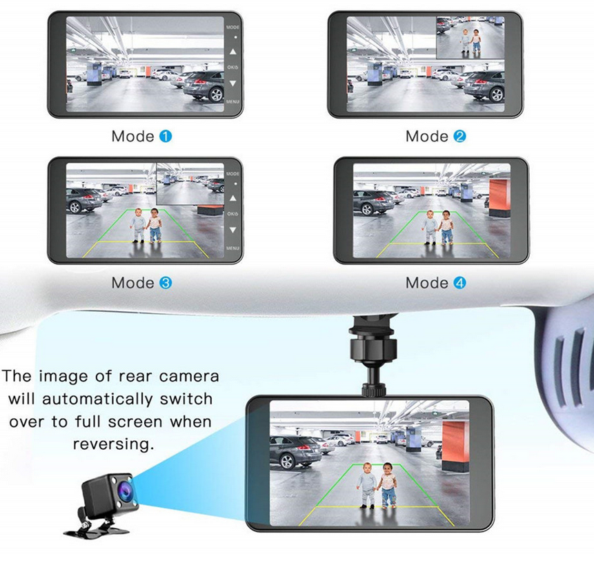 Dash Cam 4 Inch LCD Car DVR Driving Recorder Dual Lens Camera 1080P Vehicle Video