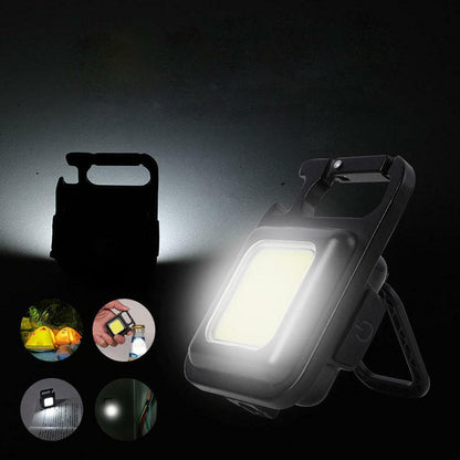 Mini COB Work Light Rechargeable LED Flashlight Keychain Portable Bottle Opener