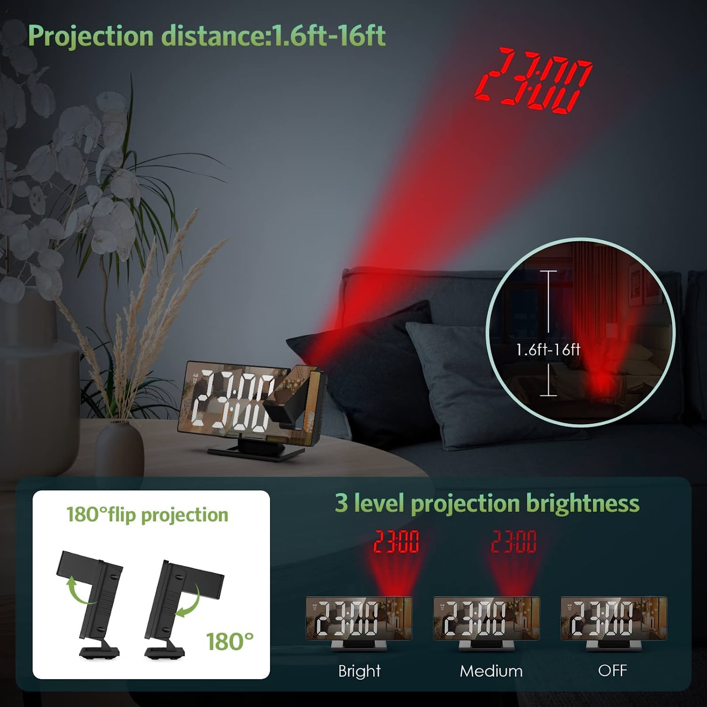 Mirror Projection Alarm Clock Bedroom Ceiling Projection Digital Clock