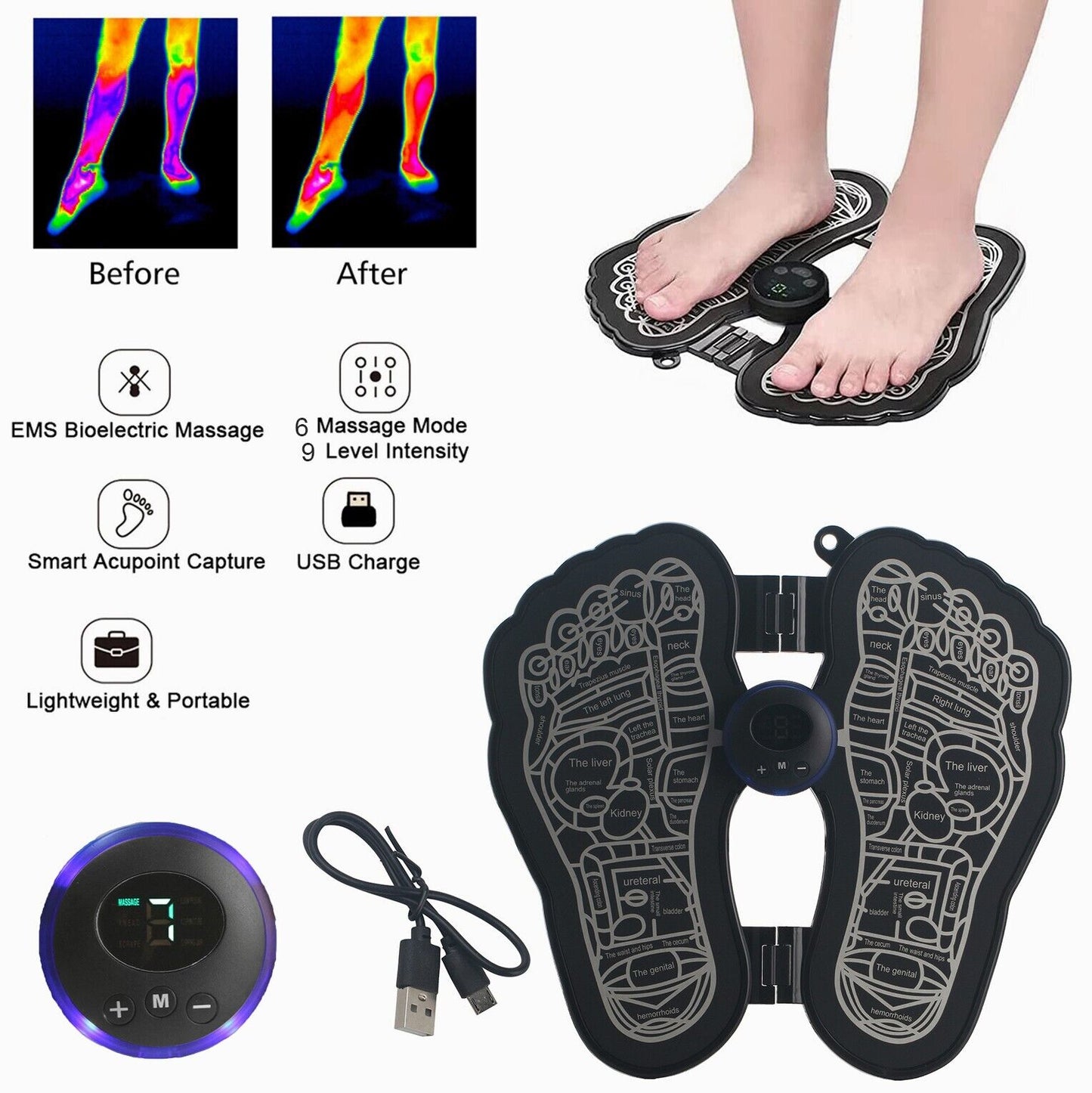 Electric EMS Foot Massager Leg Reshaping Pad Feet Muscle Stimulator Mat