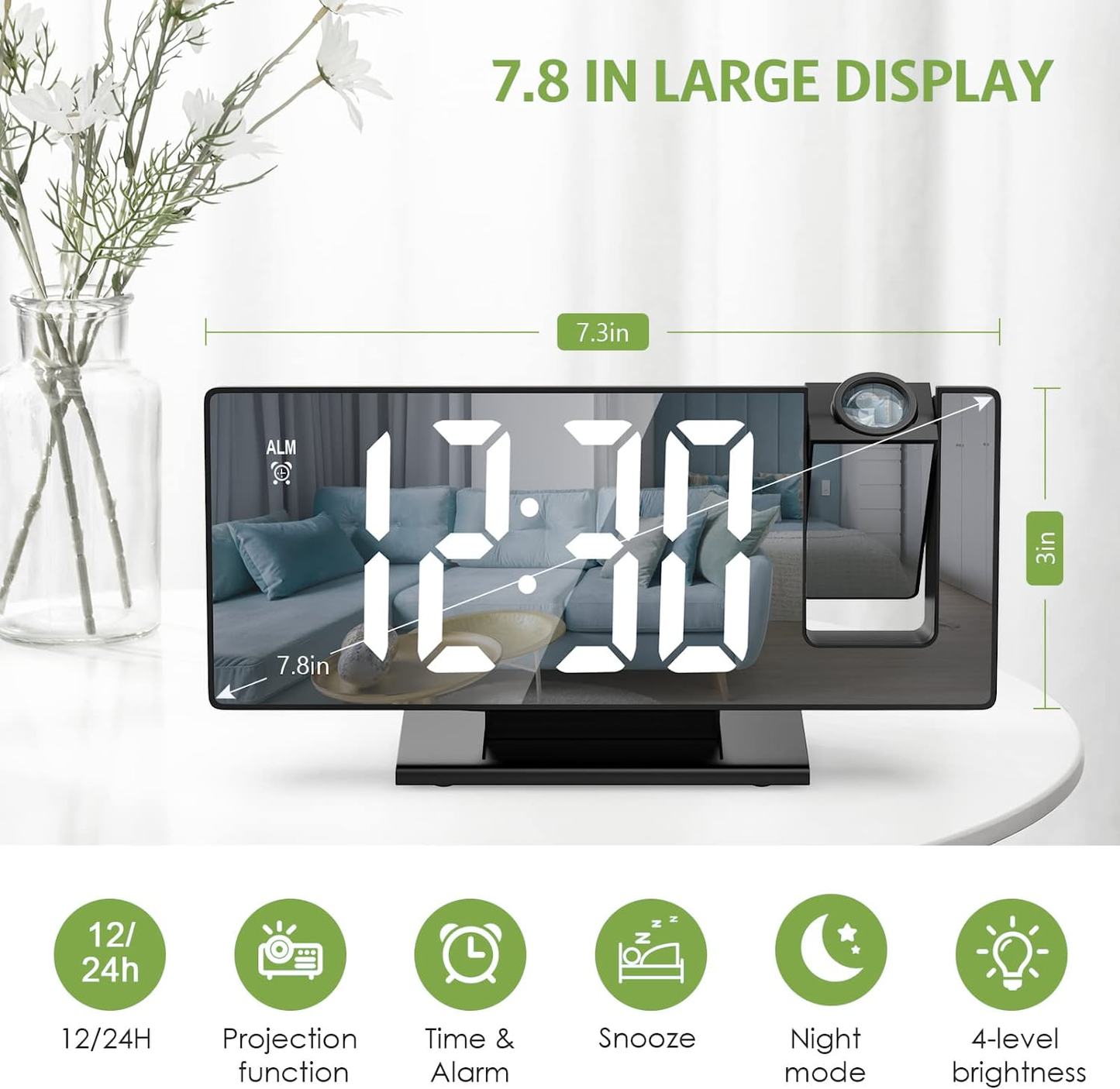 Mirror Projection Alarm Clock Bedroom Ceiling Projection Digital Clock