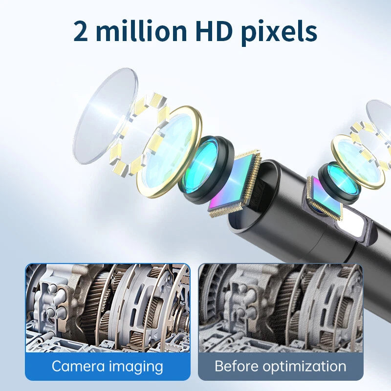 Dual Lens Endoscope Camera – FHD Waterproof Borescope with Light for iOS & Android Inspection