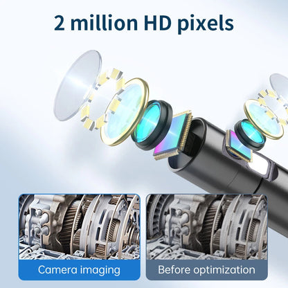 Dual Lens Endoscope Camera – FHD Waterproof Borescope with Light for iOS & Android Inspection