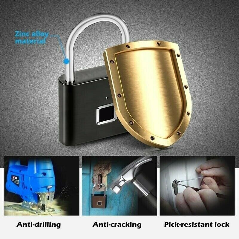 Smart Fingerprint Door Lock Keyless Anti-Theft Security Rechargeable Padlock
