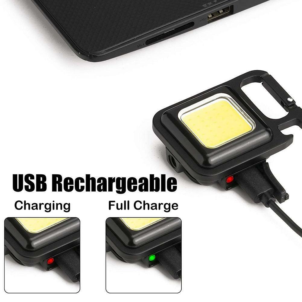 Mini lampe de travail COB, lampe de poche LED Rechargeable, porte-clés, ouvre-bouteille Portable