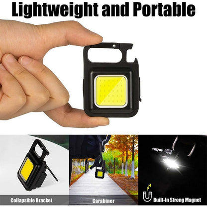 Mini COB Work Light Rechargeable LED Flashlight Keychain Portable Bottle Opener