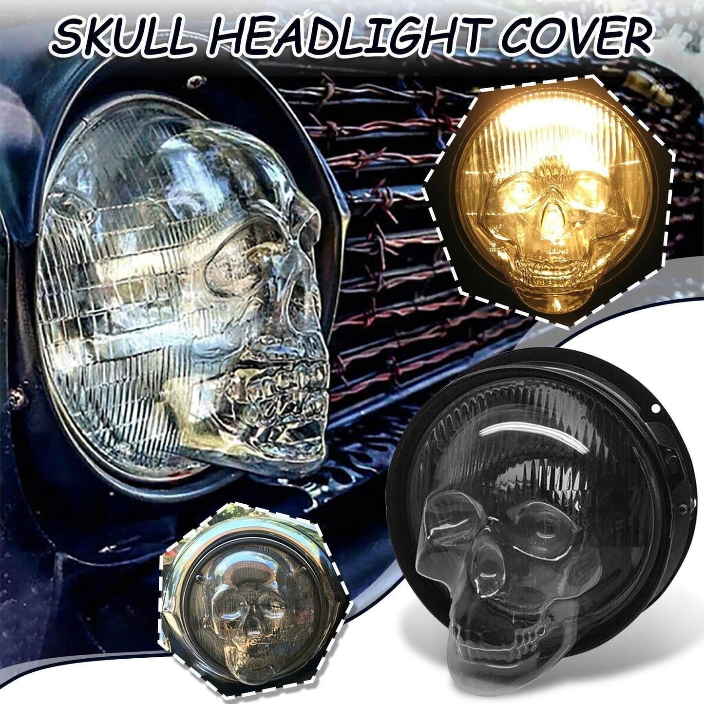 Skull Headlight Covers fit 7-inch Headlight Skeleton Cover for Car Trucks