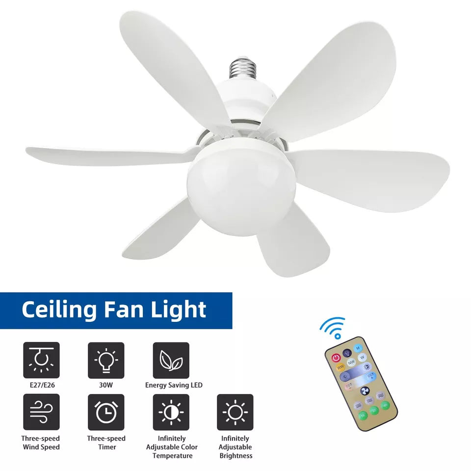 Ventilateur de refroidissement à douille 30 W E27 avec lumière LED à intensité variable